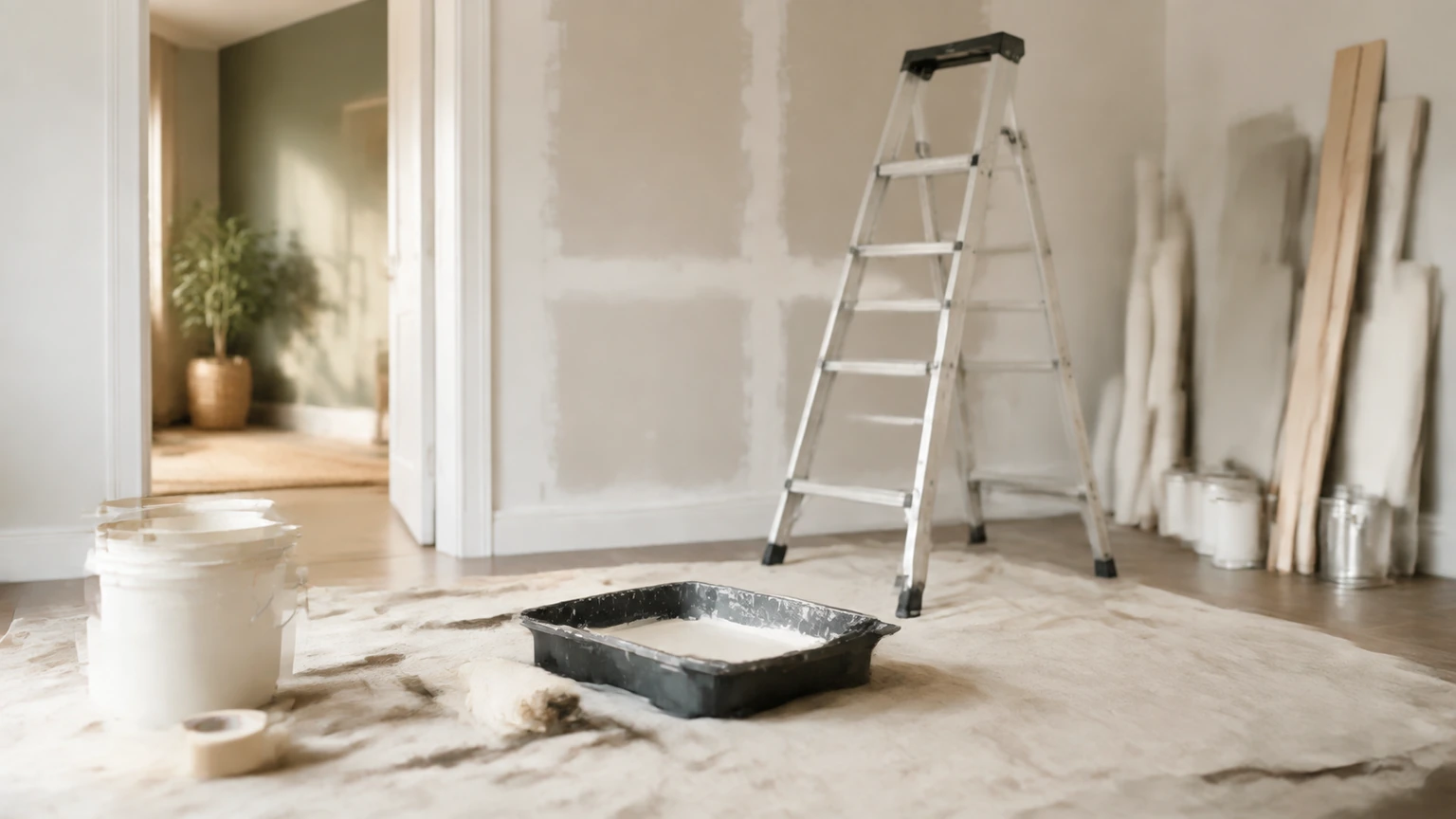 Pièce en rénovation propre et organisée